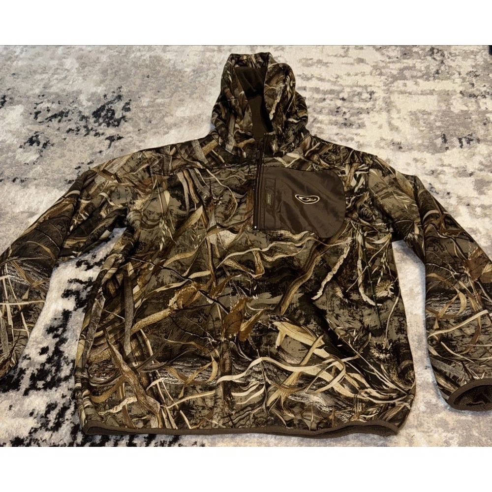 Drake Jacket Mens Sz Large Realteee Max 5 Waterfowl Insulated Hooded 1/4 Zip